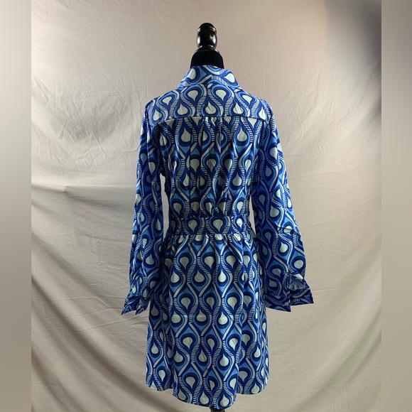 Blue and White Print Shirt Dress - Picture 9 of 9